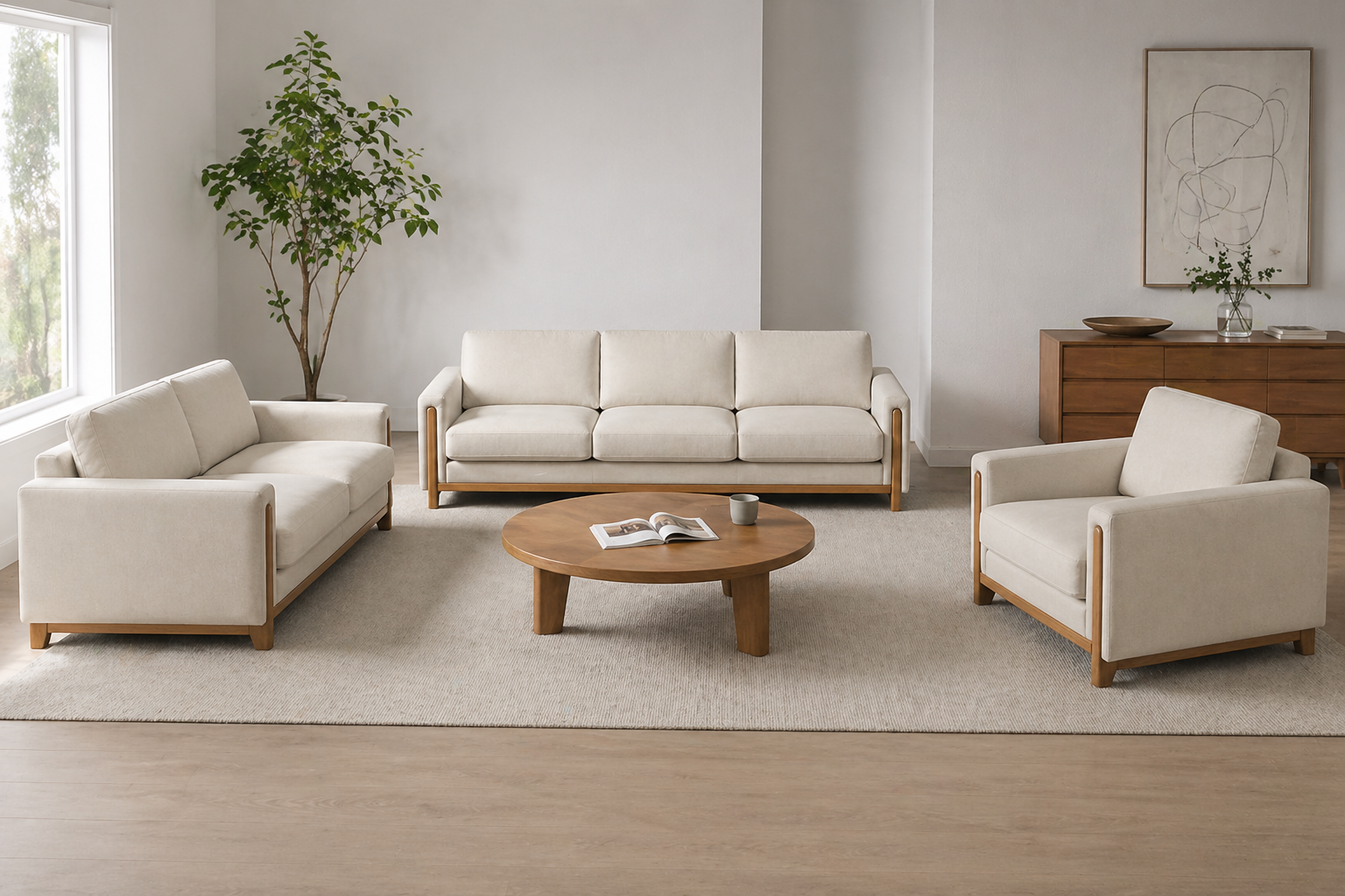 Crestwood Wood Base 3 2 1 Sofa Set