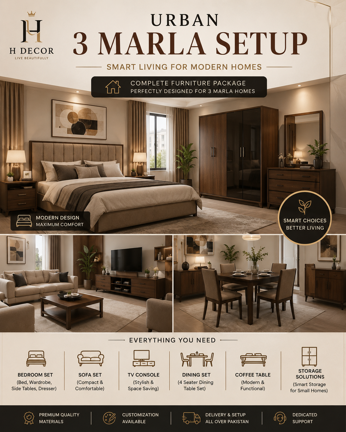 Urban 3 Marla House Furniture Deal Set