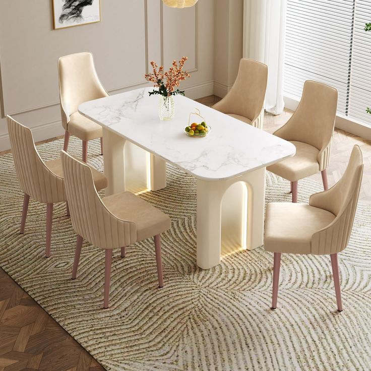 GraceNook Marble Top 6 Seater Dining Table