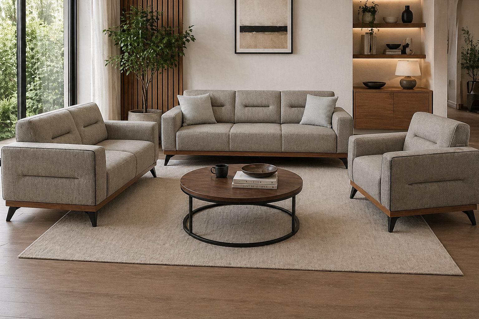 Orion Wood Base 3 2 1 Sofa Set